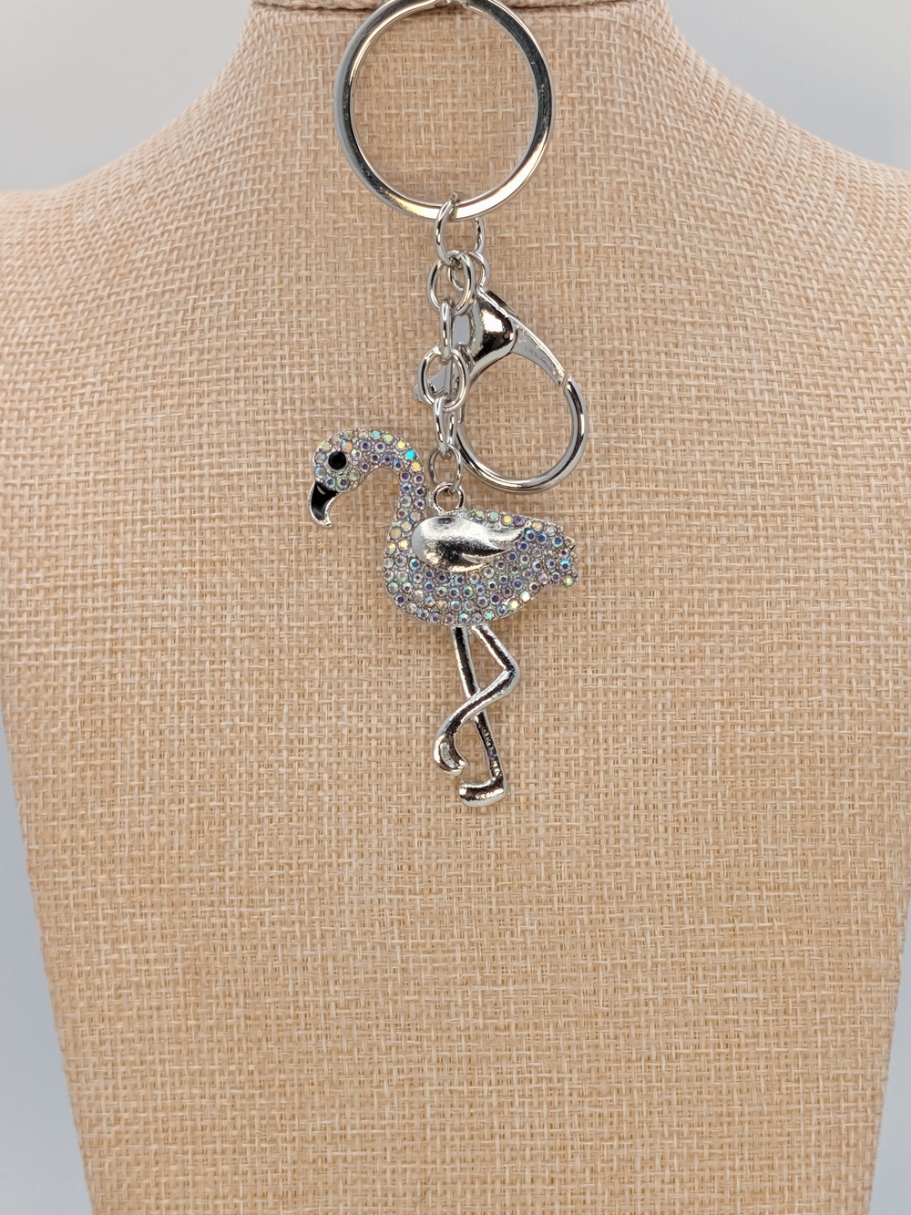 Rhinestone Flamingo Keychain Pendant - Silver